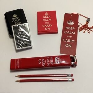 Keep Calm And Carry On Lot of Pencils, Playing Cards, Notebook and Bookmark